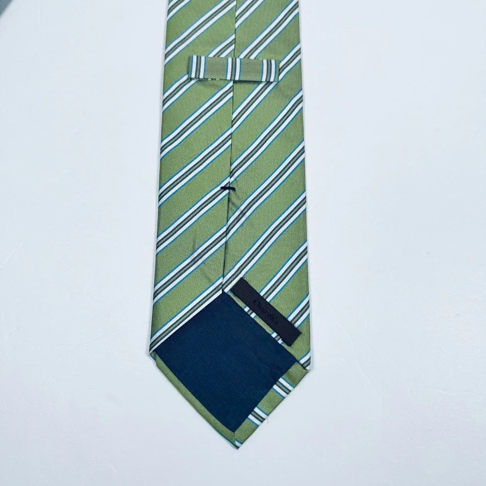 Churchs‎ Tie Green Blue White Diagonal Striped Classic Necktie Preppy Wedding
